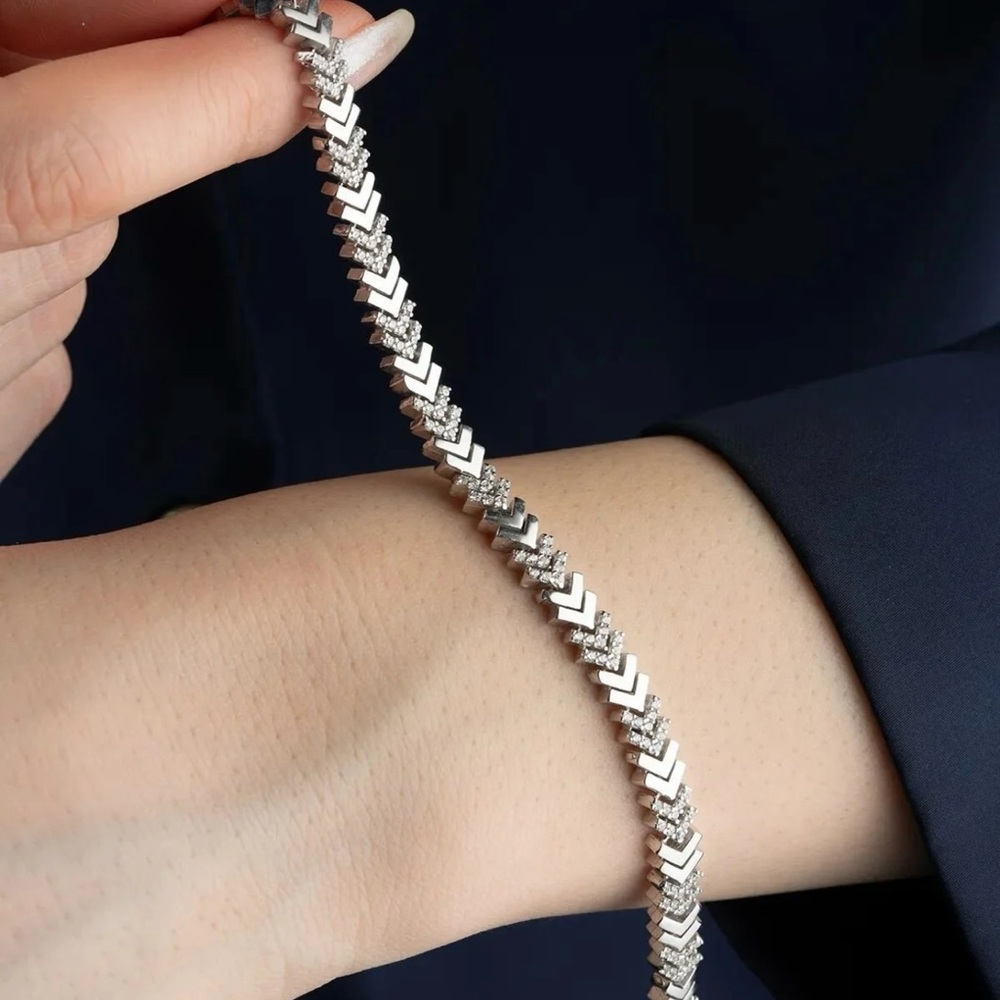 Chevron Elegance Bracelet with CZ Zirconia | Platinum Plated Luxury Jewelry